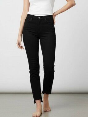 Rag & Bone Nina High-Rise Slim Cigarette Jeans Black Frayed Size 24 NWT